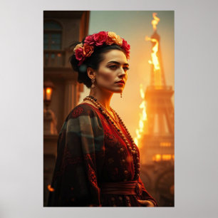 Frida en Flames - Poster de Portrait Surreal