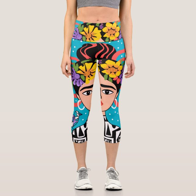 Frida Kahlo Capri Leggings - Art Féministe Coloré (Recto)