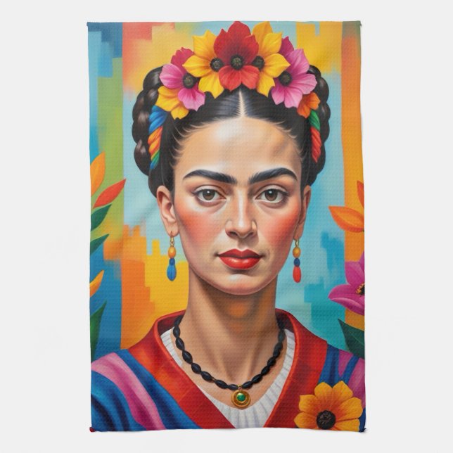Frida Kohlo Pop Art Déco Peinture Serviette de cui (Vertical)