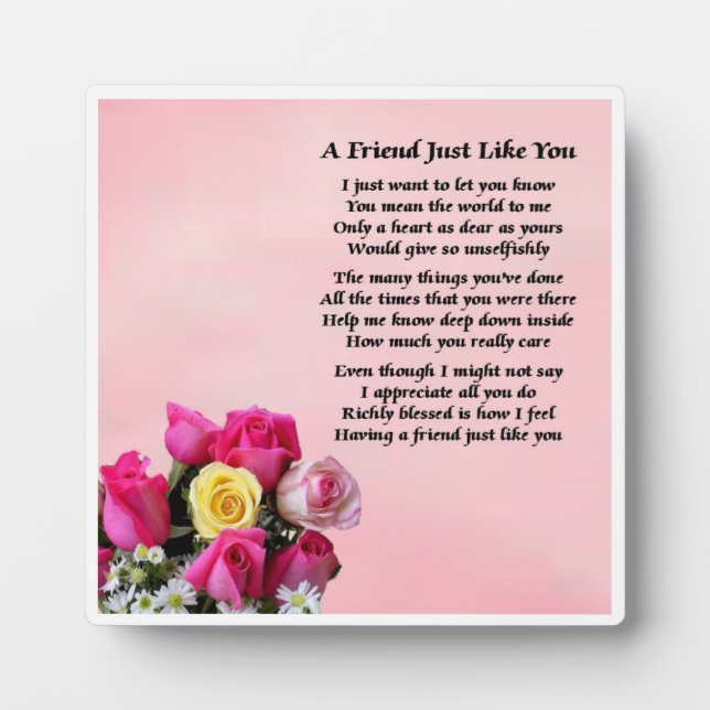 Friend Poem Plaque - Design Rose (Devant)