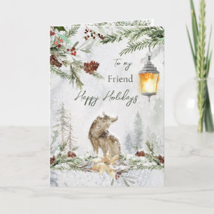 Friend Winter Woodland Scene Wolf Carte de voeux