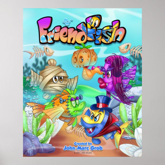FriendFish mignon dessin animé poster de poisson (Devant)