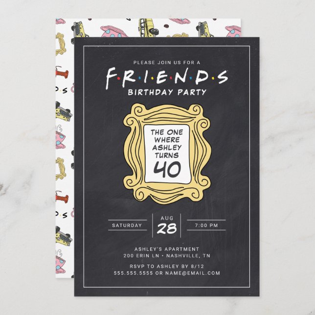 FRIENDS™ | Chalkboard 40th Birthday Invitation (Devant / Derrière)