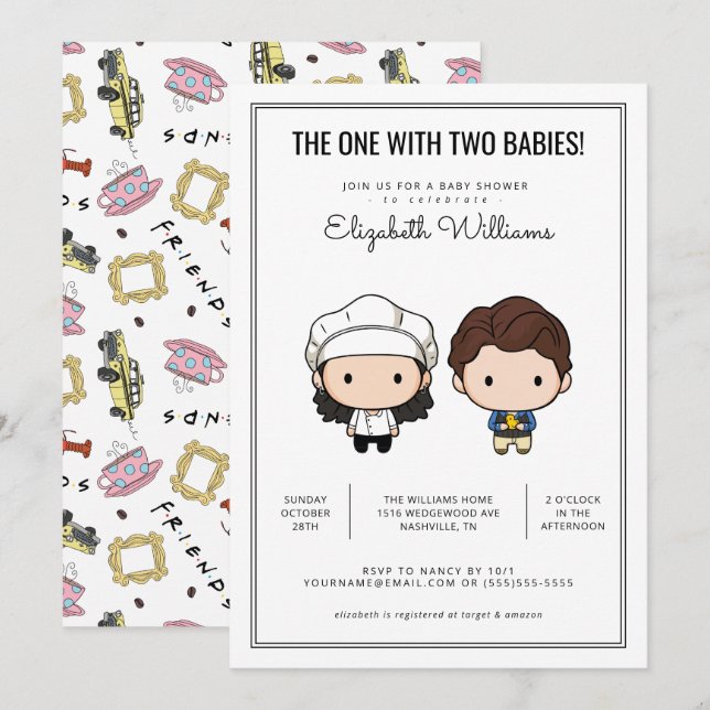 FRIENDS™ | Invitation à la Baby Shower de jumeaux (Devant / Derrière)