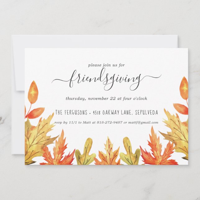 Friendsgiving Fall Foliing Thanksgiving Invitation (Devant)