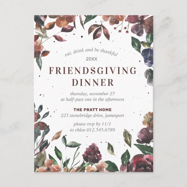 Friendsgiving Fall Leaves Carte postale Invitation (Devant)