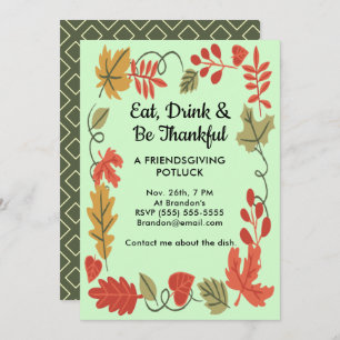Friendsgiving Potluck Green Thanksgiving Invitatio