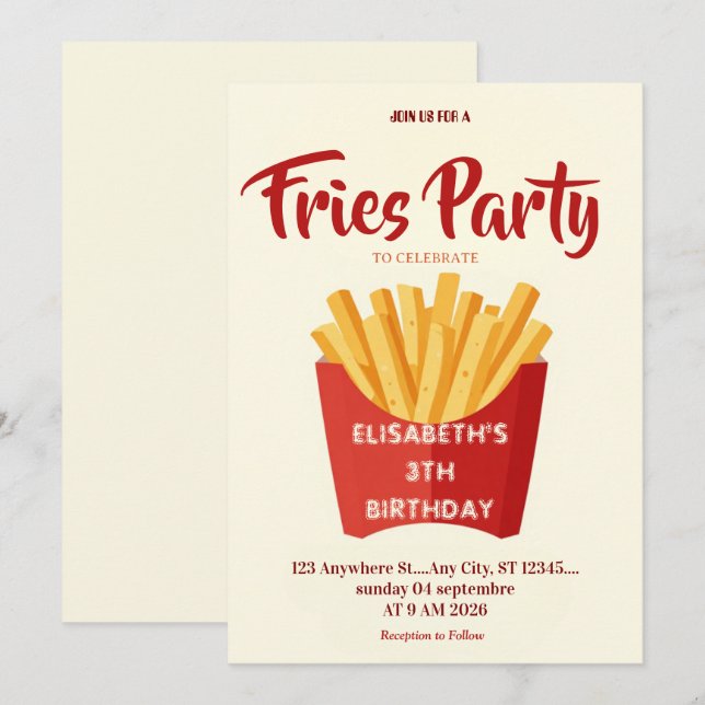Fries Restaurant Birthday Party Invitation (Devant / Derrière)
