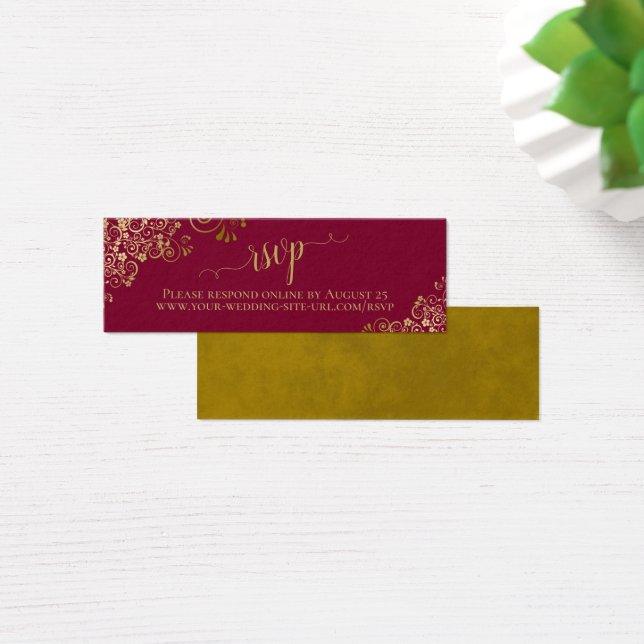 Frills d'or sur Maroon Wedding RSVP Carte en ligne (Bureau)
