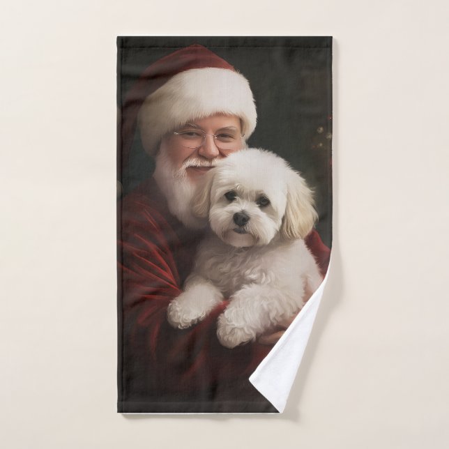 Frise de Bichon avec Noël Festif du Père Noël (Serviette à main)