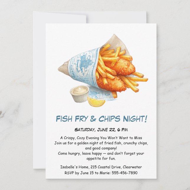 Friture de poisson & frites – Invitation décontrac (Devant)