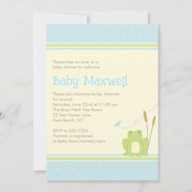 Frog Baby Boy Shower Invitation - Bleu et Vert (Devant)