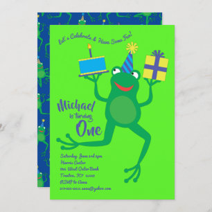 Frog Colorful 1er Birthday Cute Invitations