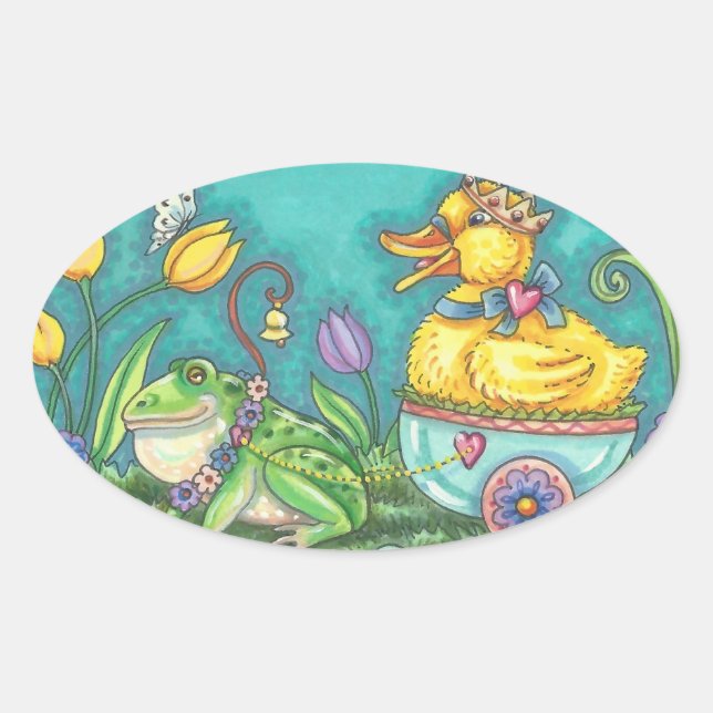 FROG & DUCK PRINCE PRINTEMPS EASTER OEUFS STICKERS (Devant)