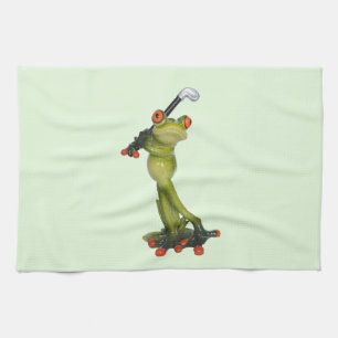 Frog Figurine Golfer sur cuisine & serviette de sp