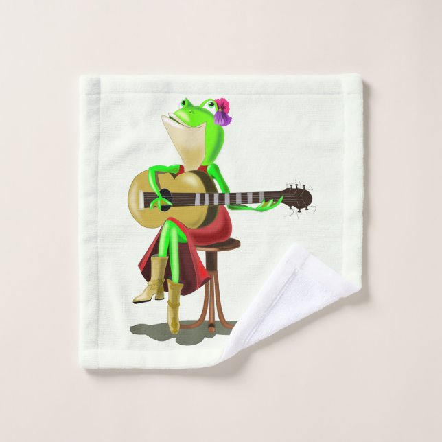 Frog Jouer Guitare Serviettes de bain amusant - Pe (Gant de toilette)