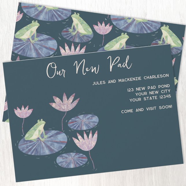 Frog Lily Pad Changement d'adresse Faire-part (Frog themed dark Our New Pad change of address moving announcement with custom text)
