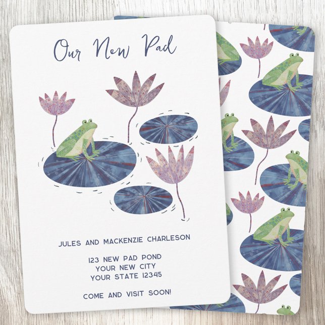 Frog Lily Pad Changement d'adresse Faire-part (Hand painted frog our new pad custom text moving new home change of address announcement)