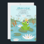 Frog Prince Baby shower Invitation<br><div class="desc">Invités Invitations dans un baby shower pour un petit prince en chemin avec cette adorable invitation avec un mignon petit sur un drap de nénuphar portant une couronne. (Photo de jcomp sur Freepik). La carte est facile à customiser avec votre libellé, police et couleur de police. Pas exactement ce que...</div>