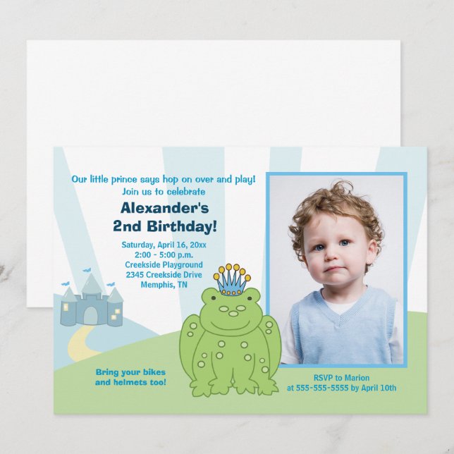 Frog Prince Boys Anniversaire Invitation Modèle (Devant / Derrière)