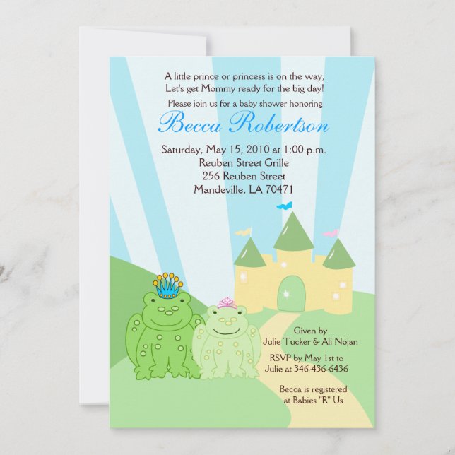 Frog Prince & Princess 5x7 Baby shower Invitation (Devant)