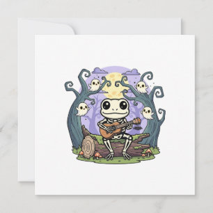 Frog Skeleton Playing Ukulele with Ghosts