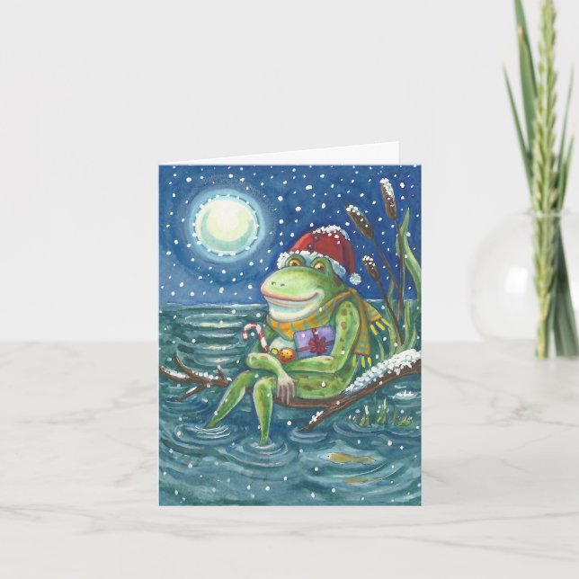 FROG SUR LE JOURNAL NOËL GREETING CARTE VERSE (Devant)