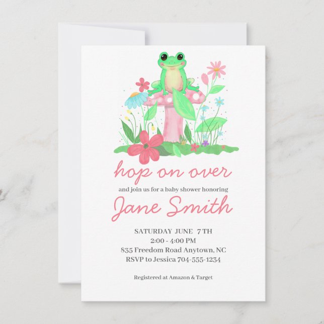 Froggie Fun Frog Baby Shower Invitation Girl (Devant)