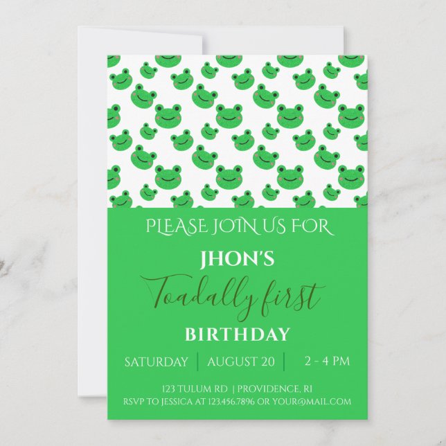 Froggy anniversaire de enfant invitation verte (Devant)