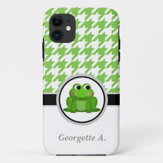 Froggy Green & White Houndstooth iPhone 5 Coque
