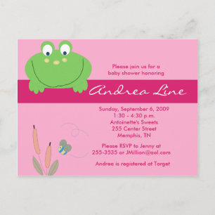 Froggyville Frog Rose Green Girl Invitation