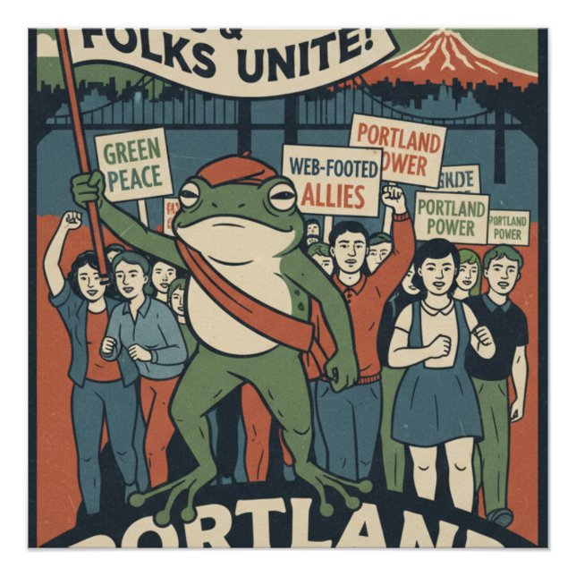 Frogs & Folks Unite – Portland Solidarity Poster (Devant)