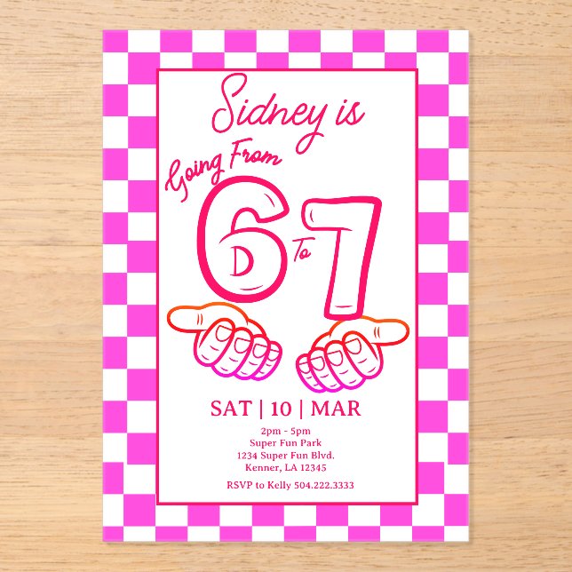 From 6 to 7 Meme Birthday Checkerboard Invitation (Recto)