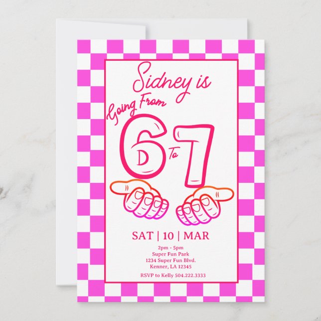 From 6 to 7 Meme Birthday Invitation Checkerboard (Devant)