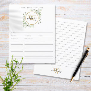 From The Kitchen Of Greenery Monogram Recipe Card