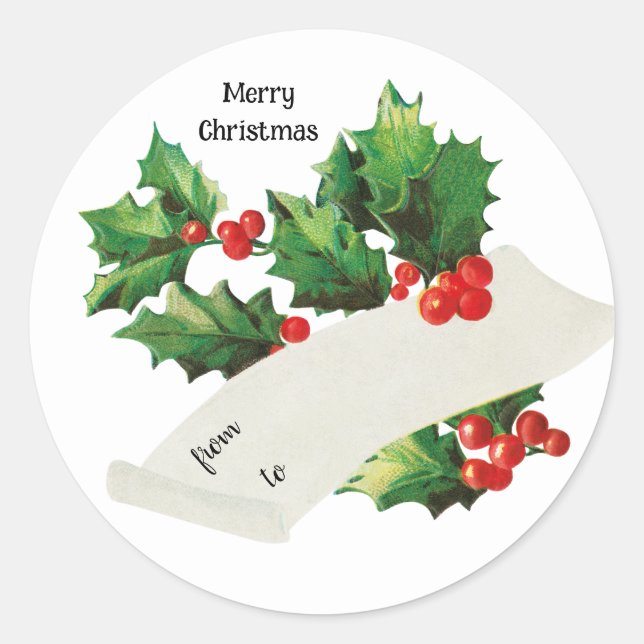 From To Holly Berries Merry Christmas Sticker (Devant)