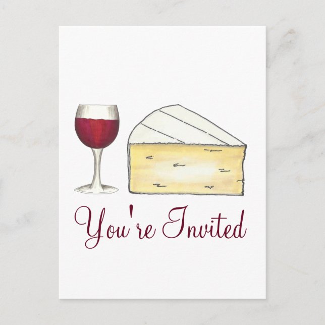 Fromage Brie Red Wine Cocktail Party Invitation (Devant)