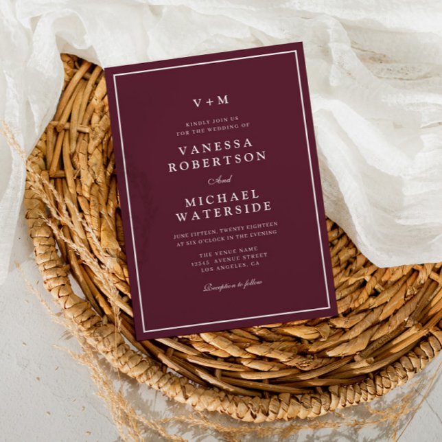 frontière blanche bordeaux faire-part de mariage Q (Créateur téléchargé)