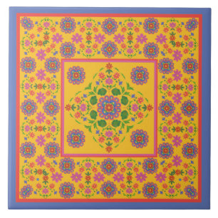 Frontière florale de motif de Rangoli, carreau de