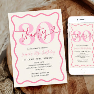 Frontière rose Vave 30e anniversaire Invitation Fe