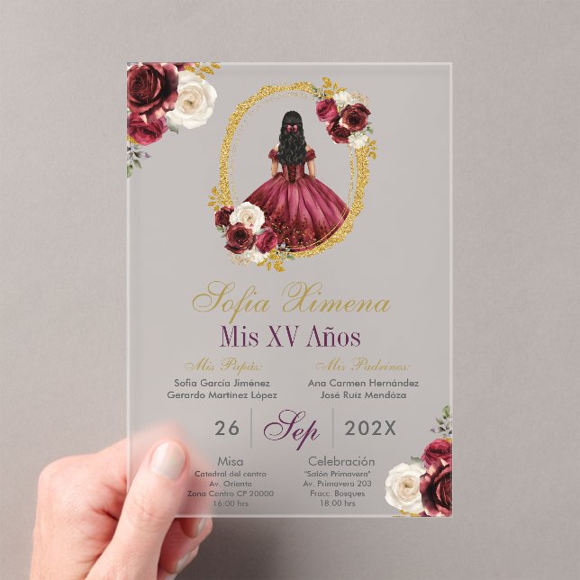 Frosted Acrylic Cherry Red Quinceañera Invitation (In situ (ordinateur de poche))
