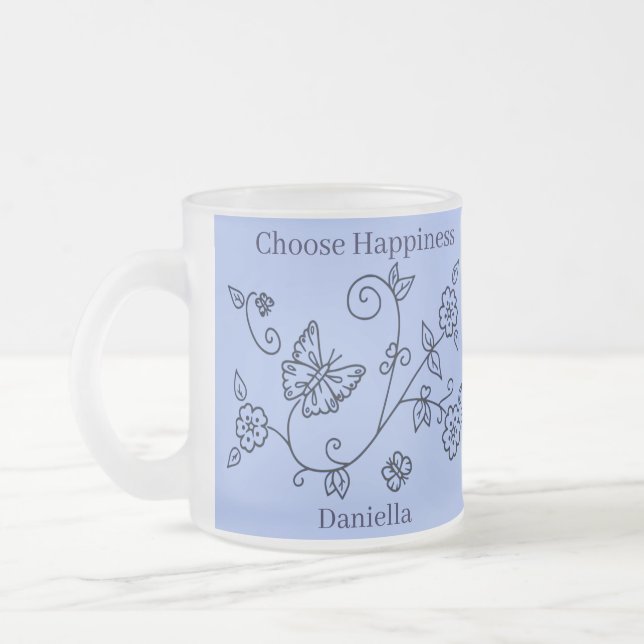 Frosted Glass Blue Butterfly Mug (Gauche)