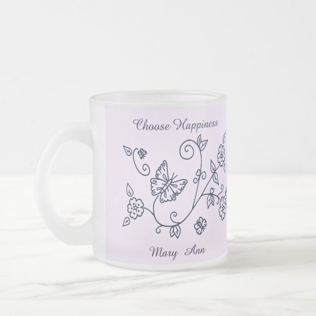Frosted Glass Pink Butterfly Mug (Gauche)