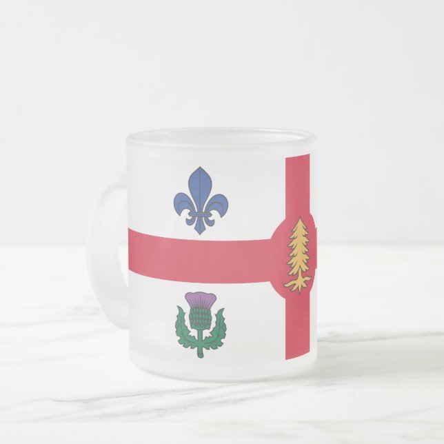 Frosted small glass mug with flag of Montreal (Devant gauche)