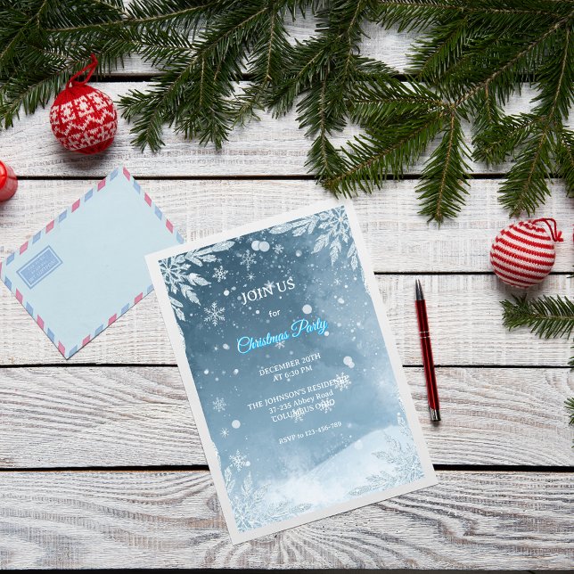 Frosty Bleu & Blanc Élégant Noël Invitation (Créateur téléchargé)