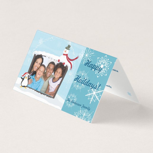 Frosty Blue Snowflakes Photo personnalisée Joyeuse (Front)