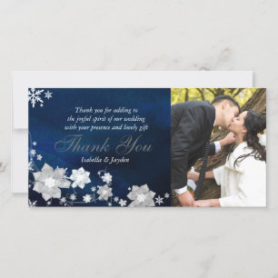 Frosty Floral Winter Wedding Merci Carte photo
