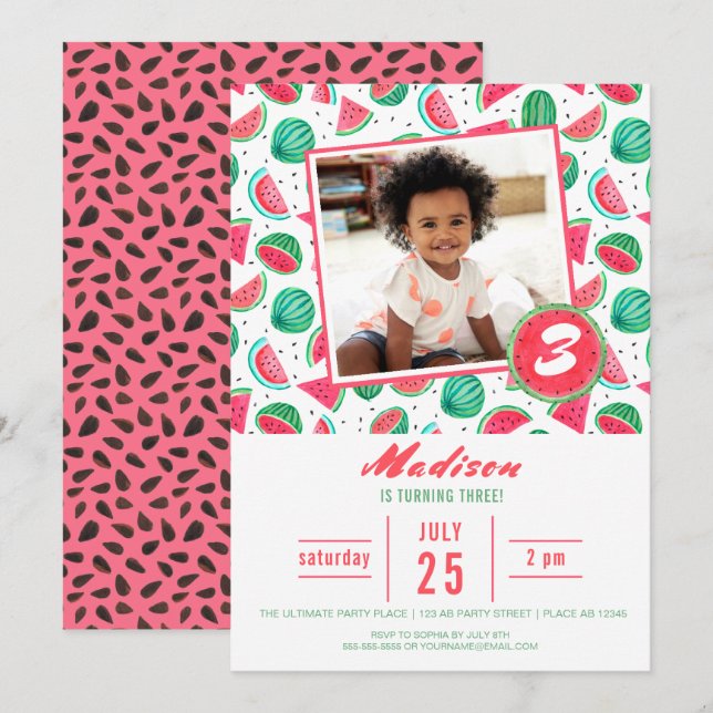 Fruit de pastèque fête d'anniversaire | Invitation (Devant / Derrière)
