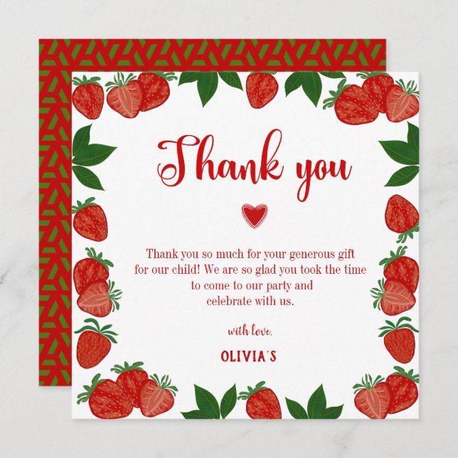 Fruit fraise Berry Fruit sucré Carte de remercieme (Devant / Derrière)