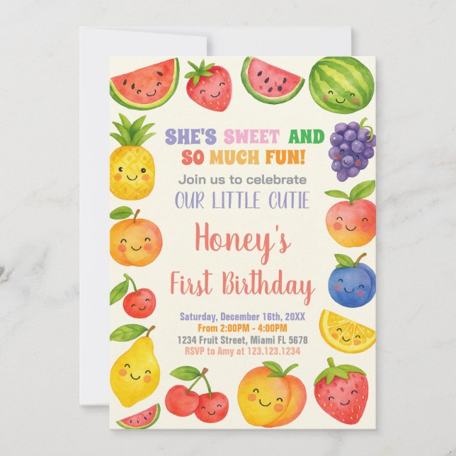 Fruit tropical 1er anniversaire Invitation (Devant)